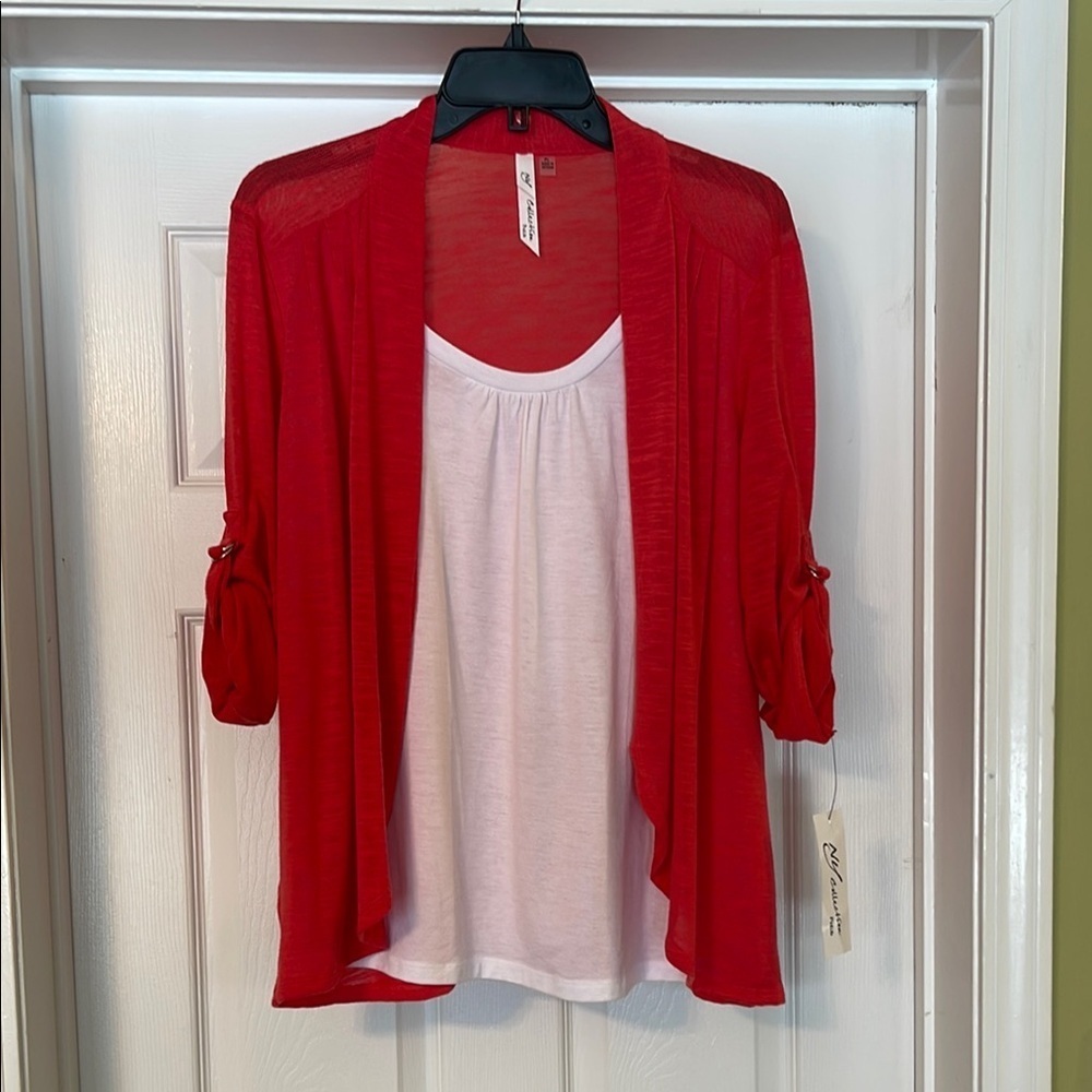 NWT NY Collection - open front built in shirt cardigan - size PL